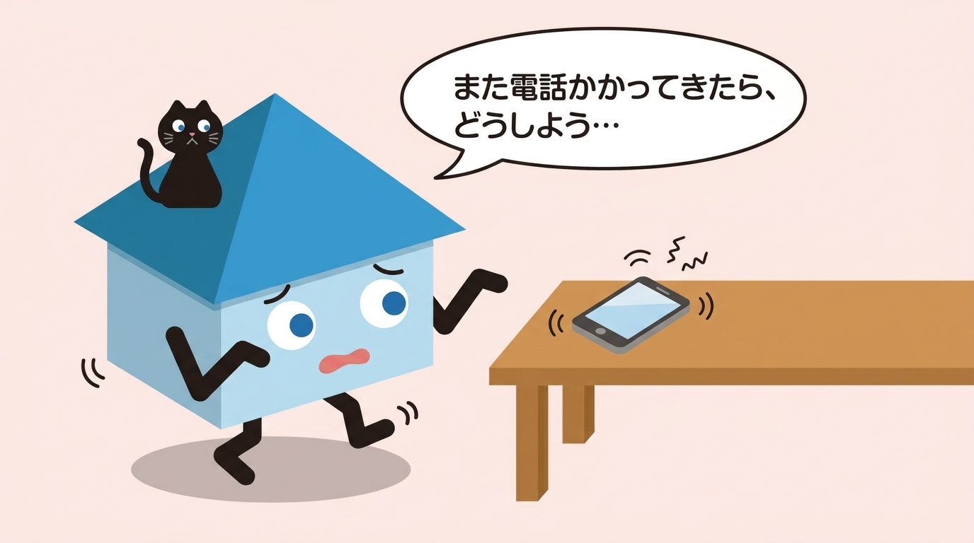 鳴る電話に身構えるキャンバ君