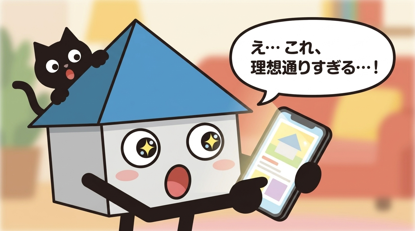 届いた物件情報を見て驚喜するキャンバ君
